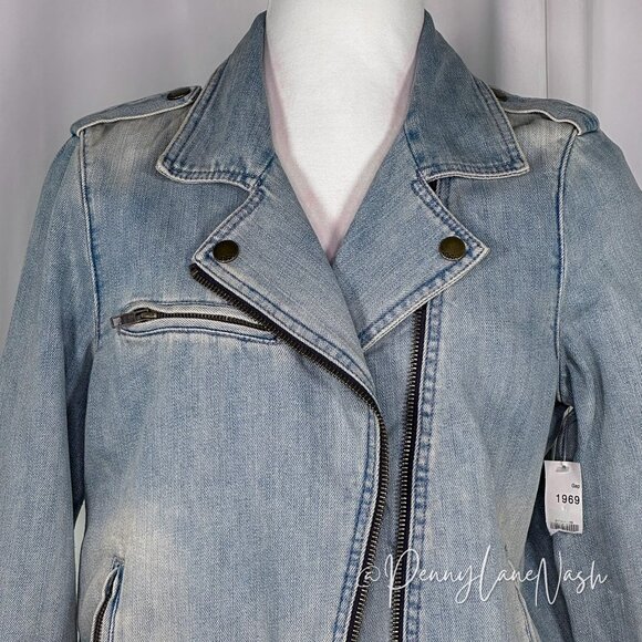 NWT Gap 1969 Denim Biker Jacket Beach Blue Size Medium - Picture 5 of 13